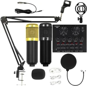 Live Streaming Equipment - Multipurpose Condenser Microphone Set, Podcasting Kit with Cardioid Microphone | Shock Mount Sound Card Cantilever Bracket, Metal Base Spray Screen Studio Recording Supplies