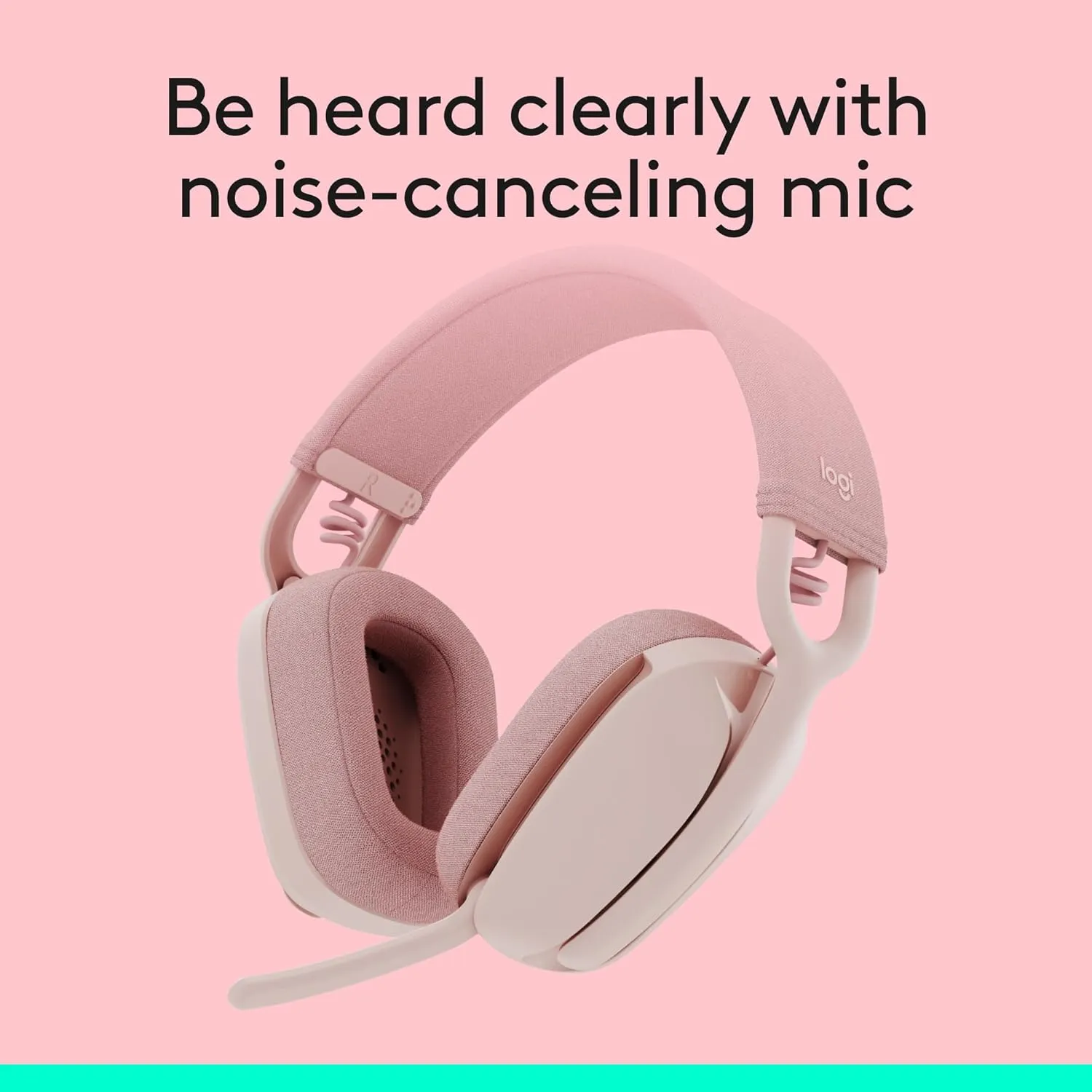 Logitech Zone Vibe 100 Lightweight Wireless Over Ear Headphones with Noise Canceling Microphone, Advanced Multipoint Bluetooth Headset, Works with Teams, Google Meet, Zoom, Mac/PC - Rose