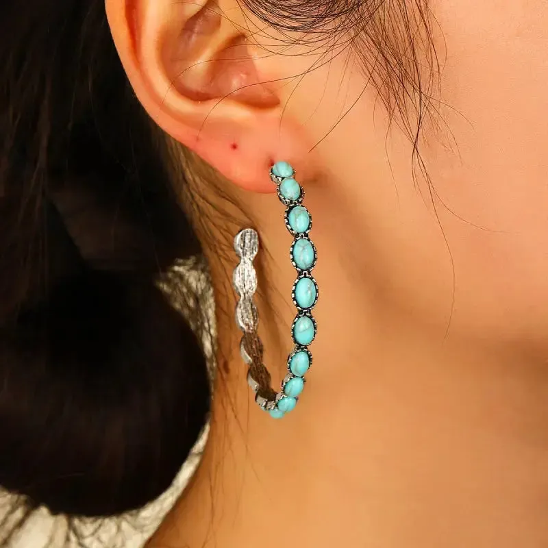 LOVCIA Artificial Turquoise C-Hoop Earrings