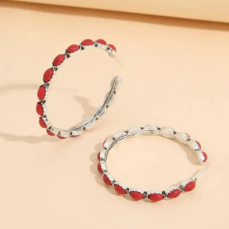 LOVCIA Artificial Turquoise C-Hoop Earrings