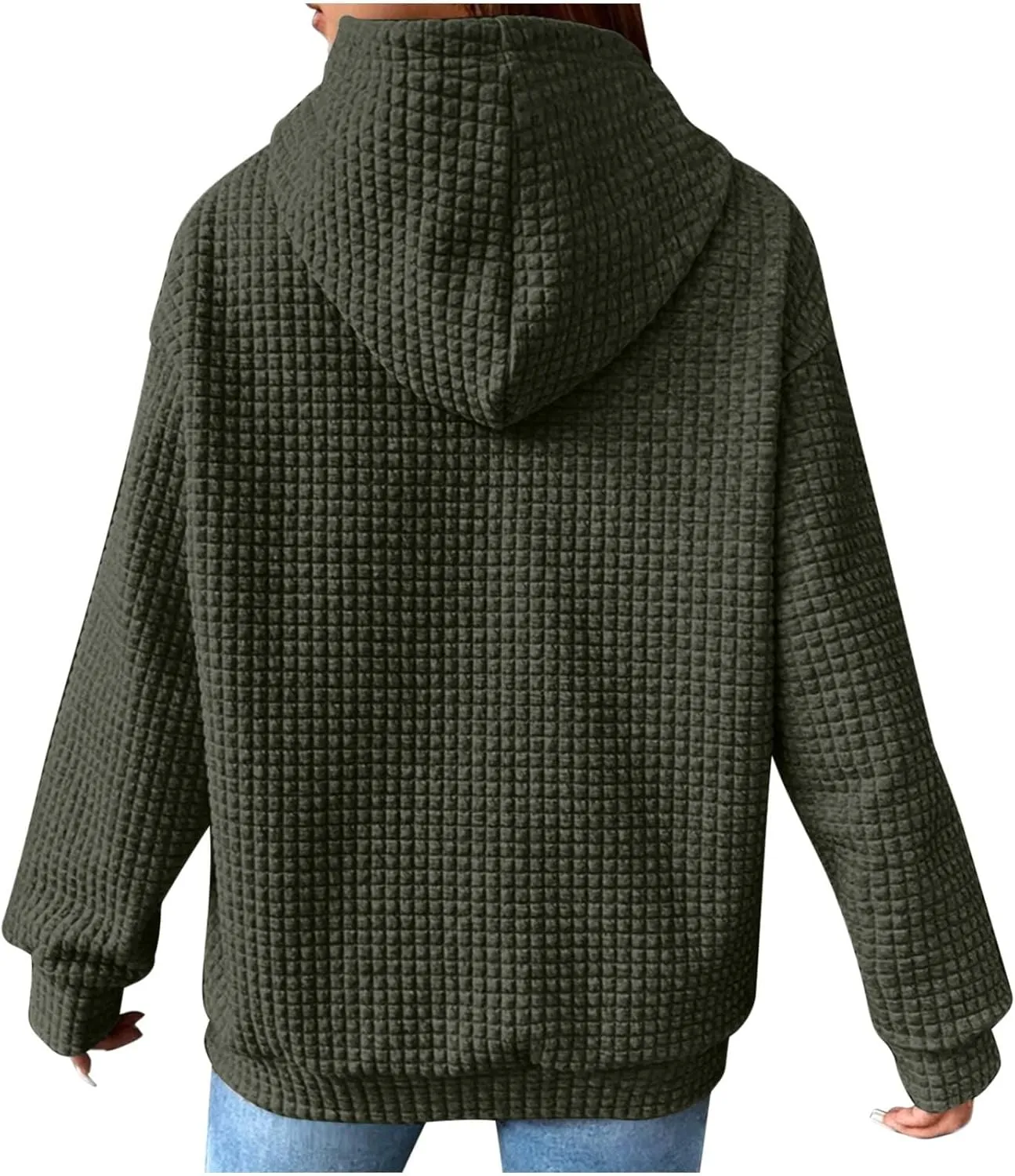 LRMQS Hoodies for Women Trendy Fall Fashion 2024 Waffle Knit Drawstring Pullover Sweatshirts Loose Fit Casual Cute Clothes