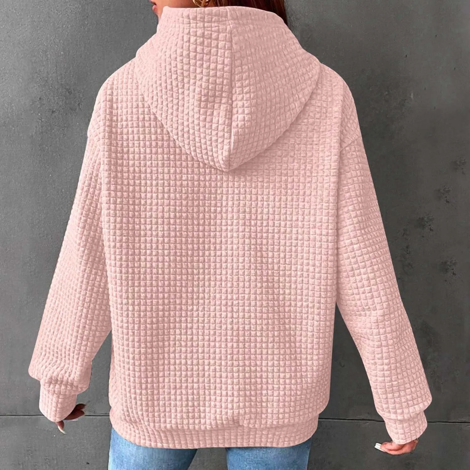 LRMQS Hoodies for Women Trendy Fall Fashion 2024 Waffle Knit Drawstring Pullover Sweatshirts Loose Fit Casual Cute Clothes