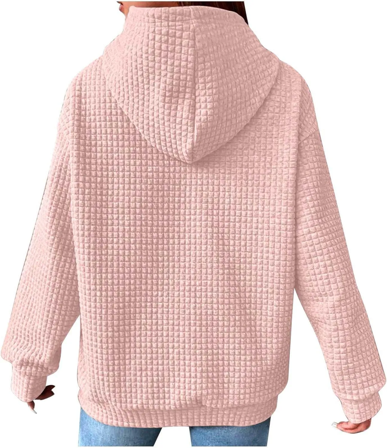 LRMQS Hoodies for Women Trendy Fall Fashion 2024 Waffle Knit Drawstring Pullover Sweatshirts Loose Fit Casual Cute Clothes