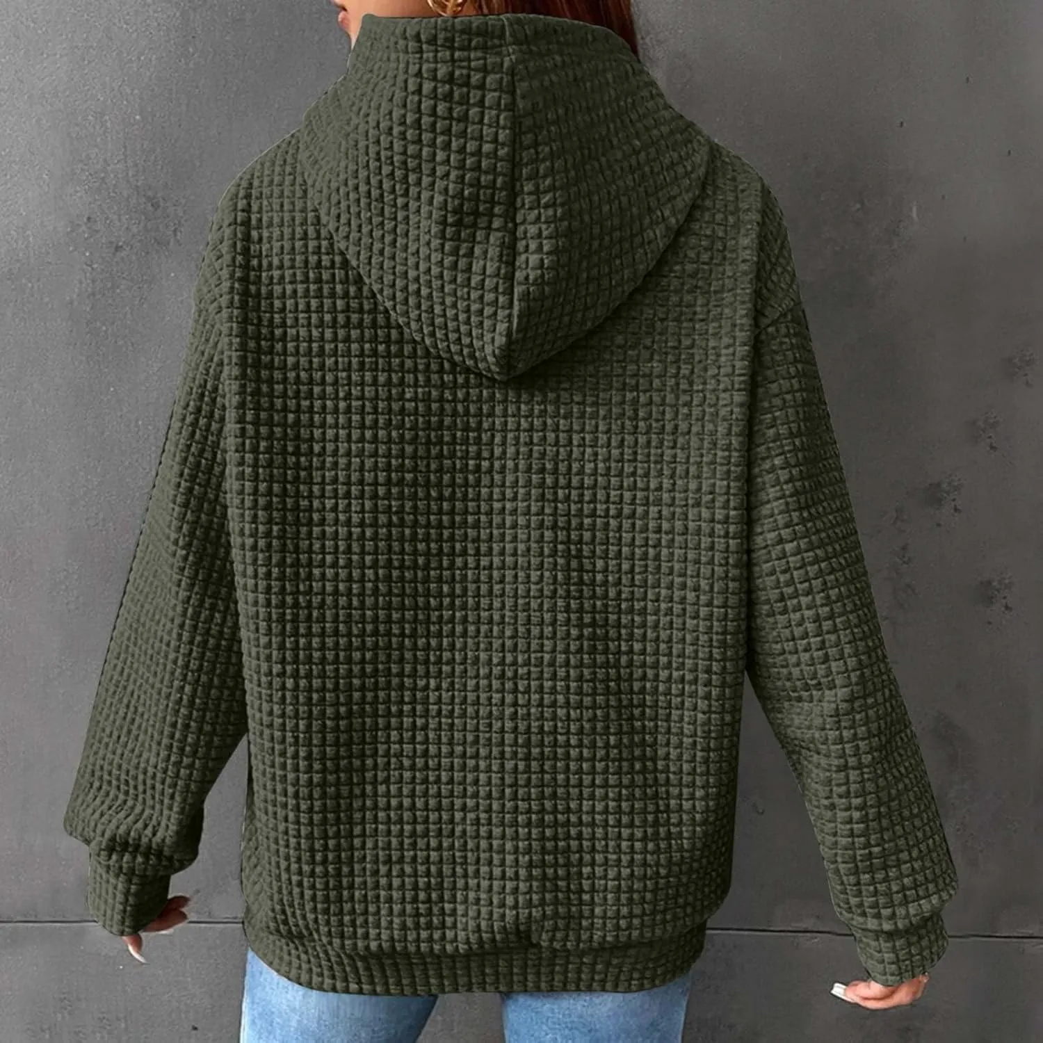LRMQS Hoodies for Women Trendy Fall Fashion 2024 Waffle Knit Drawstring Pullover Sweatshirts Loose Fit Casual Cute Clothes