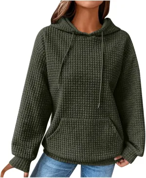 LRMQS Hoodies for Women Trendy Fall Fashion 2024 Waffle Knit Drawstring Pullover Sweatshirts Loose Fit Casual Cute Clothes