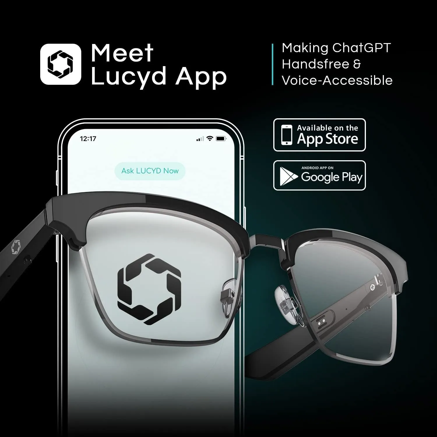 Lucyd - Open Ear Smart Glasses w/UV Protection for Women - Noise Canceling Mics, Voice Assistants Compatible  Moonshot