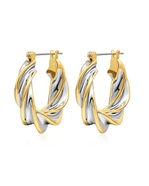 Luv Aj Perry Two Tone Twisted Mixed Metal Hoop Earrings in Gold and Silver Plated