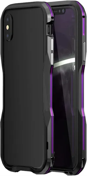 Luxury Metal Bumper Case for iPhone 11 12 13 Pro Plus Mini Shell Aluminium Frame Hard Strong Double Color Cover 2022 (Color : Black Purple, Size : for iPhone SE 2020)