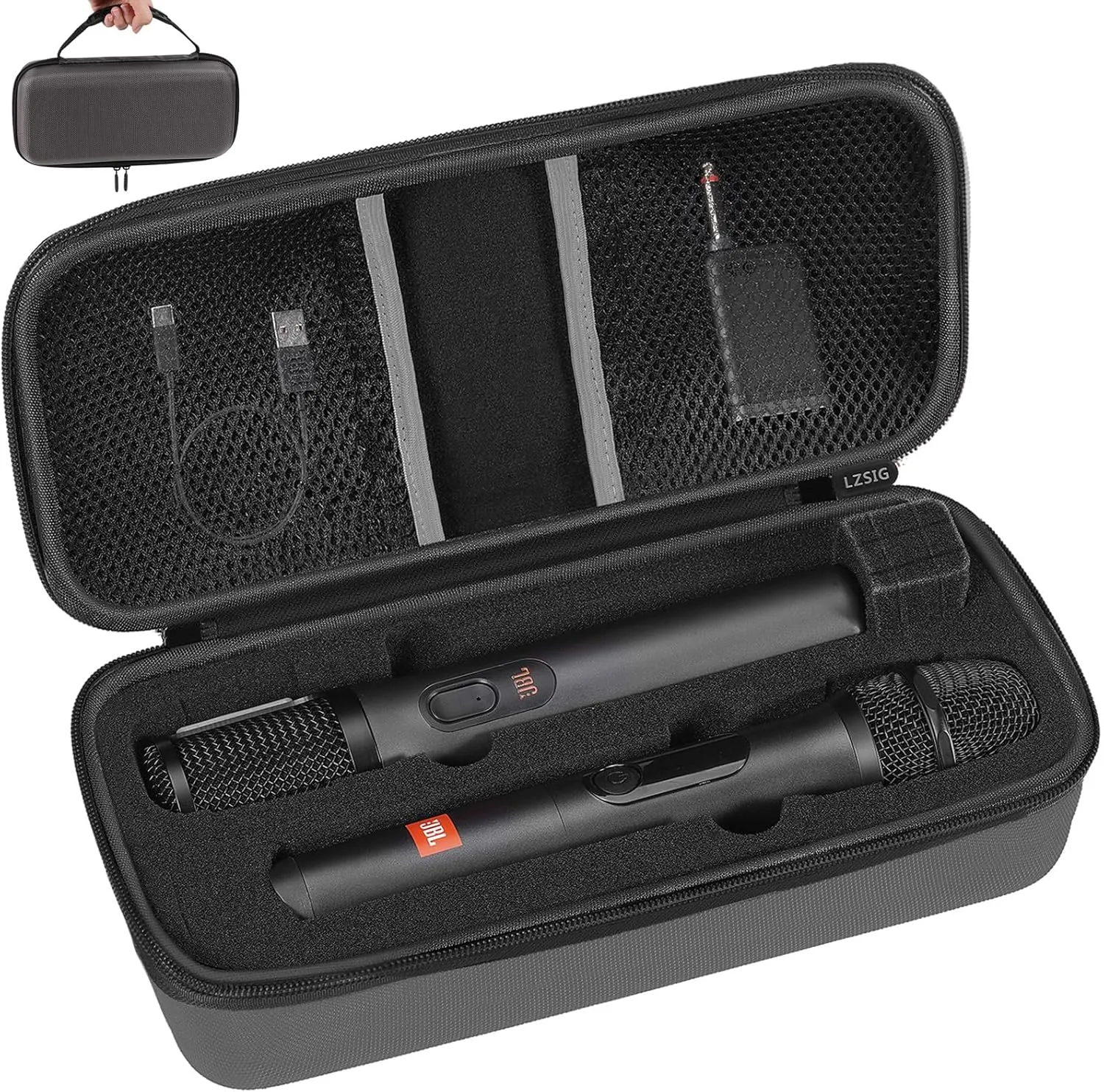 LZSIG Wireless Microphone Case Compatible with JBL 2 Mic with DIY Foam, Partybox Mic Portable Travel Storage Bag for Receiver, Batteries and Other Accessories, Karaoke (Box ONLY) - GREY