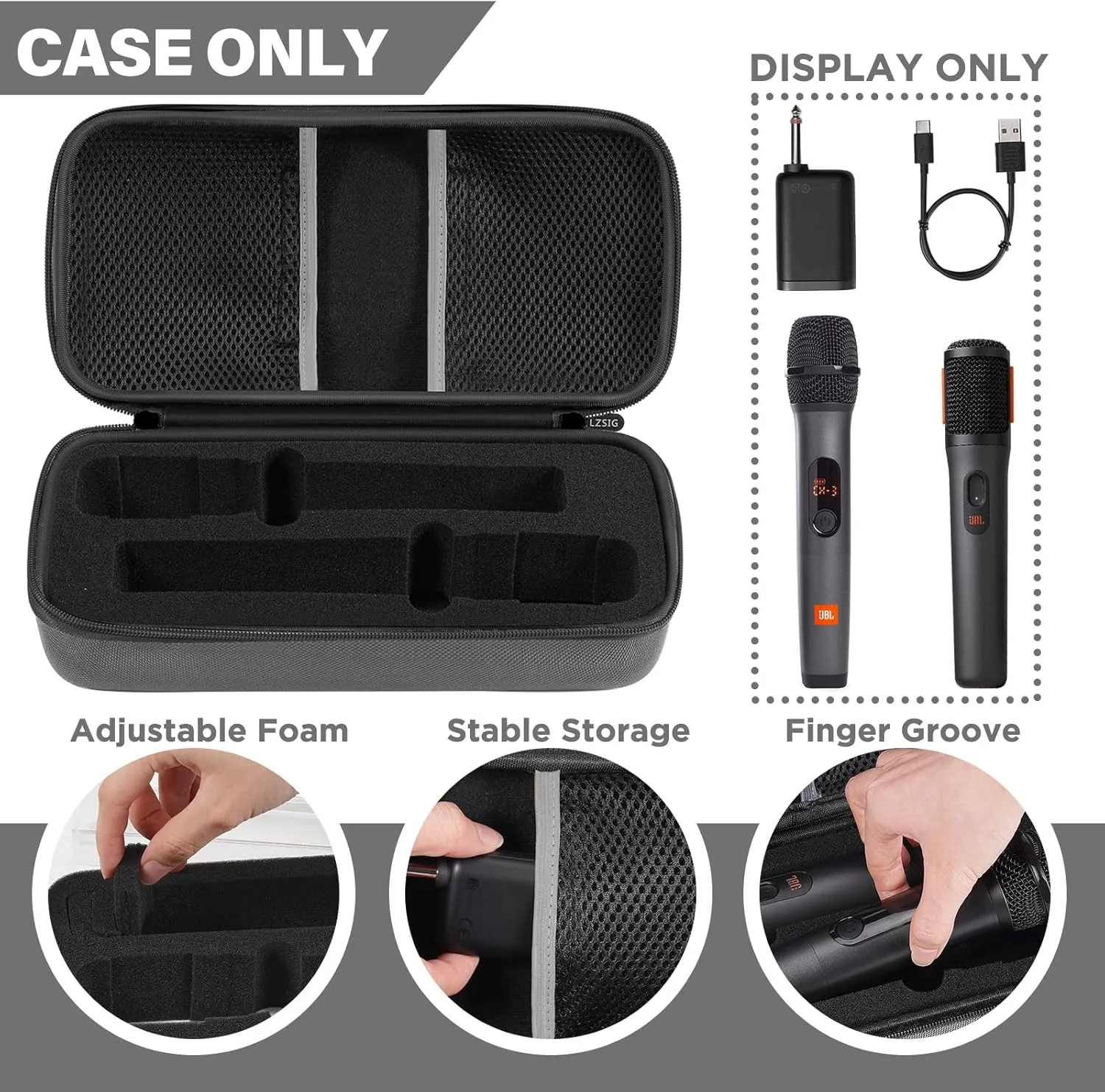 LZSIG Wireless Microphone Case Compatible with JBL 2 Mic with DIY Foam, Partybox Mic Portable Travel Storage Bag for Receiver, Batteries and Other Accessories, Karaoke (Box ONLY) - GREY
