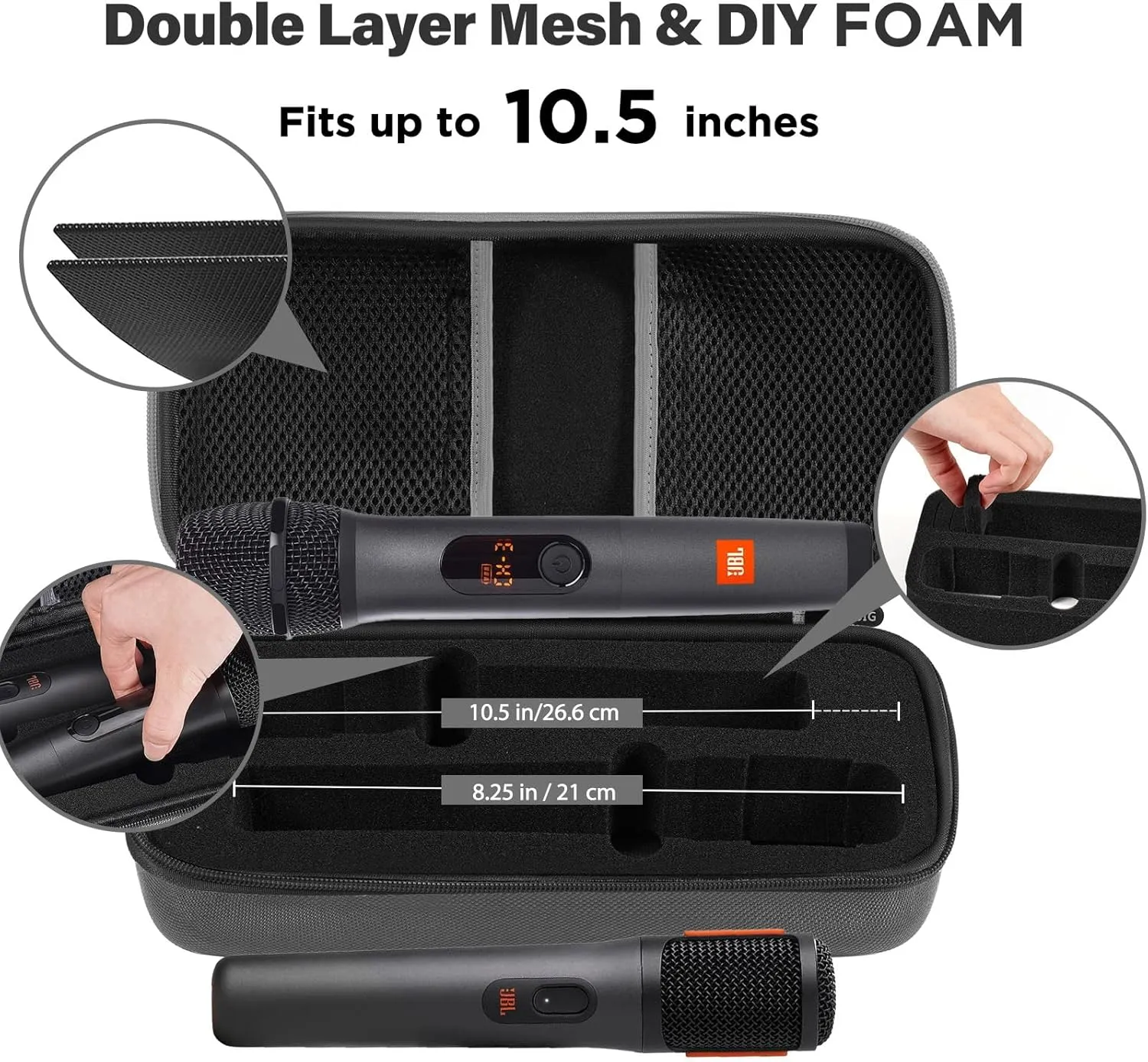 LZSIG Wireless Microphone Case Compatible with JBL 2 Mic with DIY Foam, Partybox Mic Portable Travel Storage Bag for Receiver, Batteries and Other Accessories, Karaoke (Box ONLY) - GREY