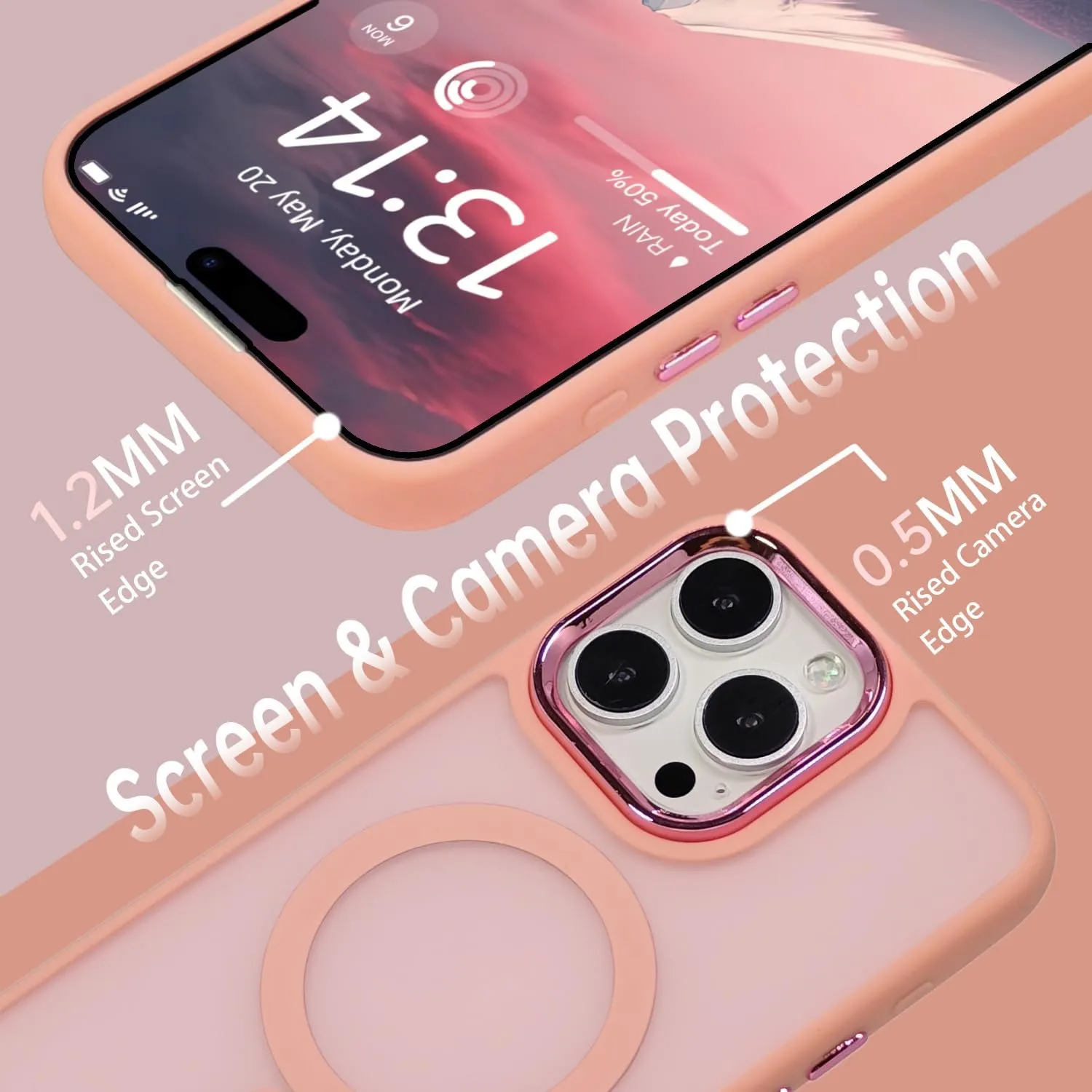 Magnetic Case for iPhone 13 [MagSafe Compatible] - Translucent Matte Slim Thin Shockproof Protective Cover for Women, Men, and Girls, Compatible with iPhone 13, Pink
