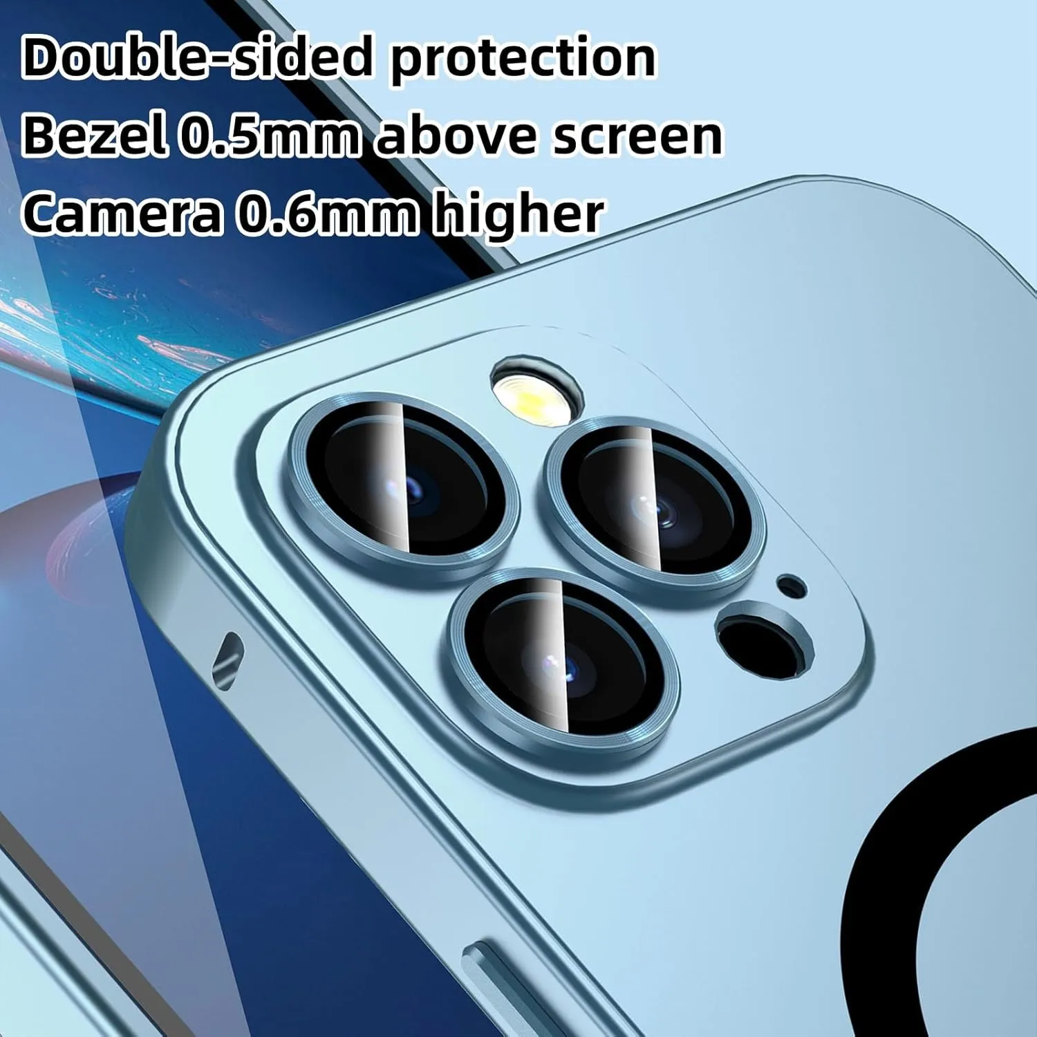Magnetic Charging Aluminum Metal Bumper Matte Shell for iPhone, Magnetic Charging Anti-Collision Matte Protective case for iPhone 15/14/13/12 Pro Max (Gold,13promax)