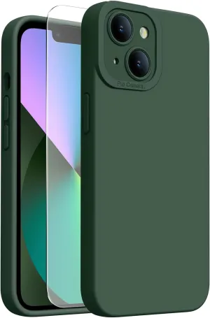 Magnetic for iPhone 13 Case with Screen Protector - Wireless Charging Compatible - Upgraded Camera Protection - Silicone Shockproof Protective Phone Case for iPhone 13 - Army Green