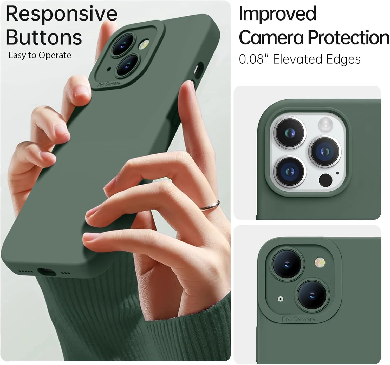 Magnetic for iPhone 13 Case with Screen Protector - Wireless Charging Compatible - Upgraded Camera Protection - Silicone Shockproof Protective Phone Case for iPhone 13 - Army Green