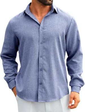 MAPICK Men's Linen Shirt Long Sleeve Button Down Casual Shirts Untucked Dress Shirts Beach Vacation Fall Tops