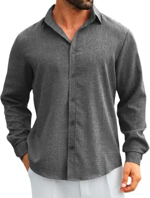 MAPICK Men's Linen Shirt Long Sleeve Button Down Casual Shirts Untucked Dress Shirts Beach Vacation Fall Tops