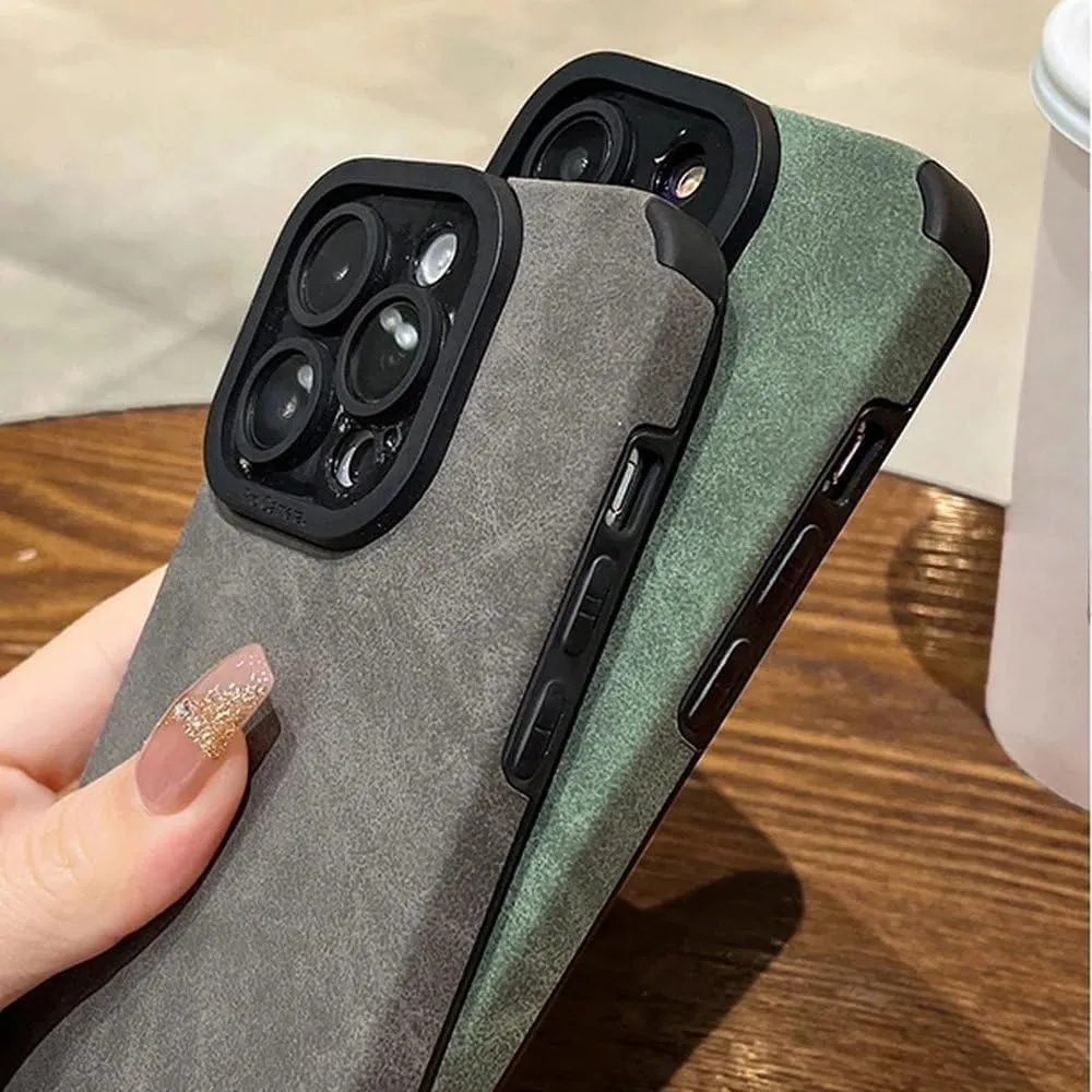 Matte Leather Silicone Phone Case for iPhone 15 16 12 11 14 Pro Max 13 Mini X XR XS 78 Plus SE Lens Protection Bumper Full Cover,Black,for iPhone 14