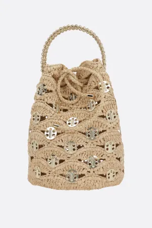 Medallion Disc Raffia Bucket Bag