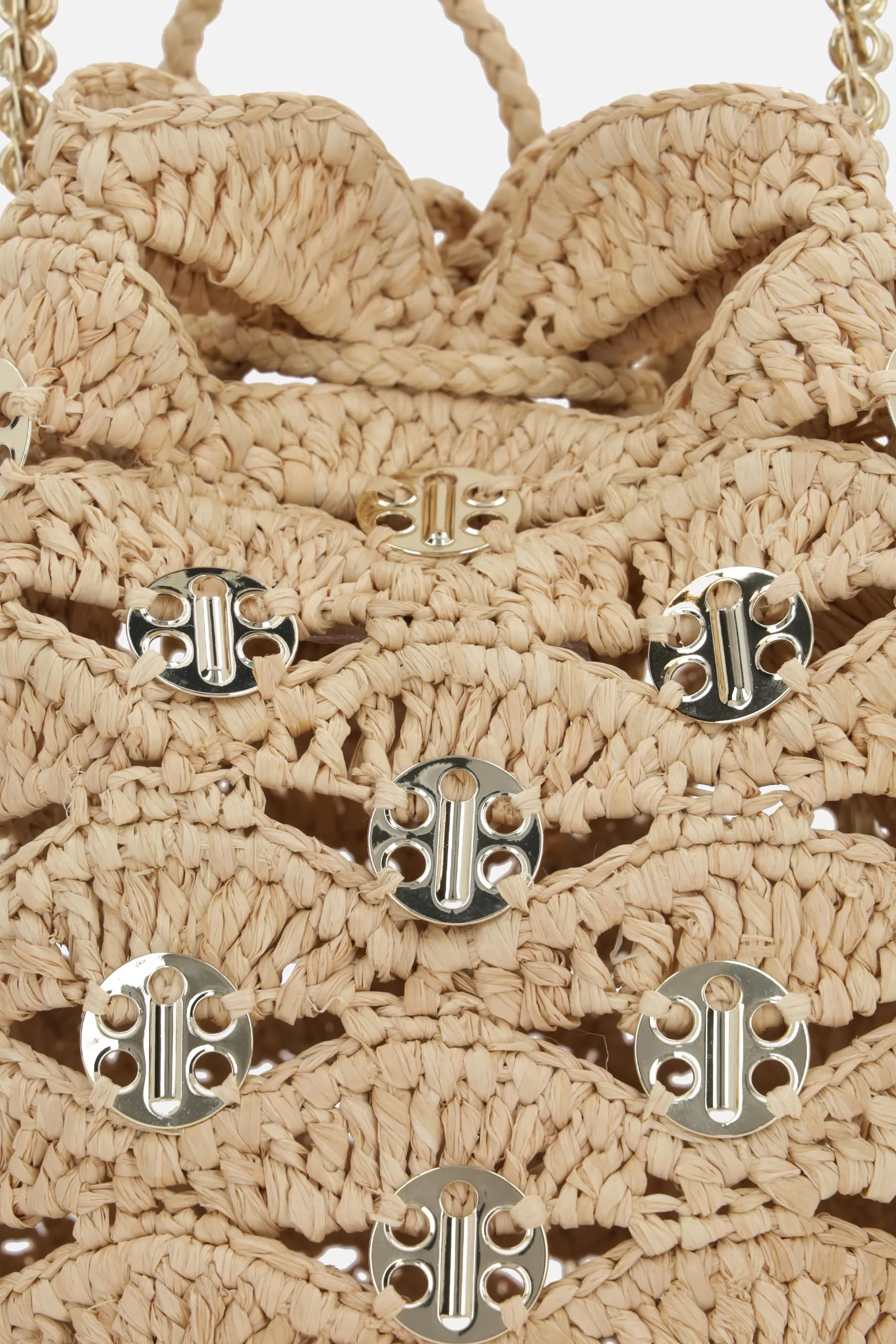 Medallion Disc Raffia Bucket Bag