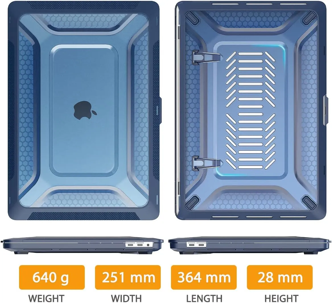 Mektron Compatible with MacBook Pro 16 inch Case 2020 2021 2019 Release A2141 Touch ID, Plastic Hard Shell Case with TPU Bumper&Dust Plug&Keyboard Cover, Navy Blue
