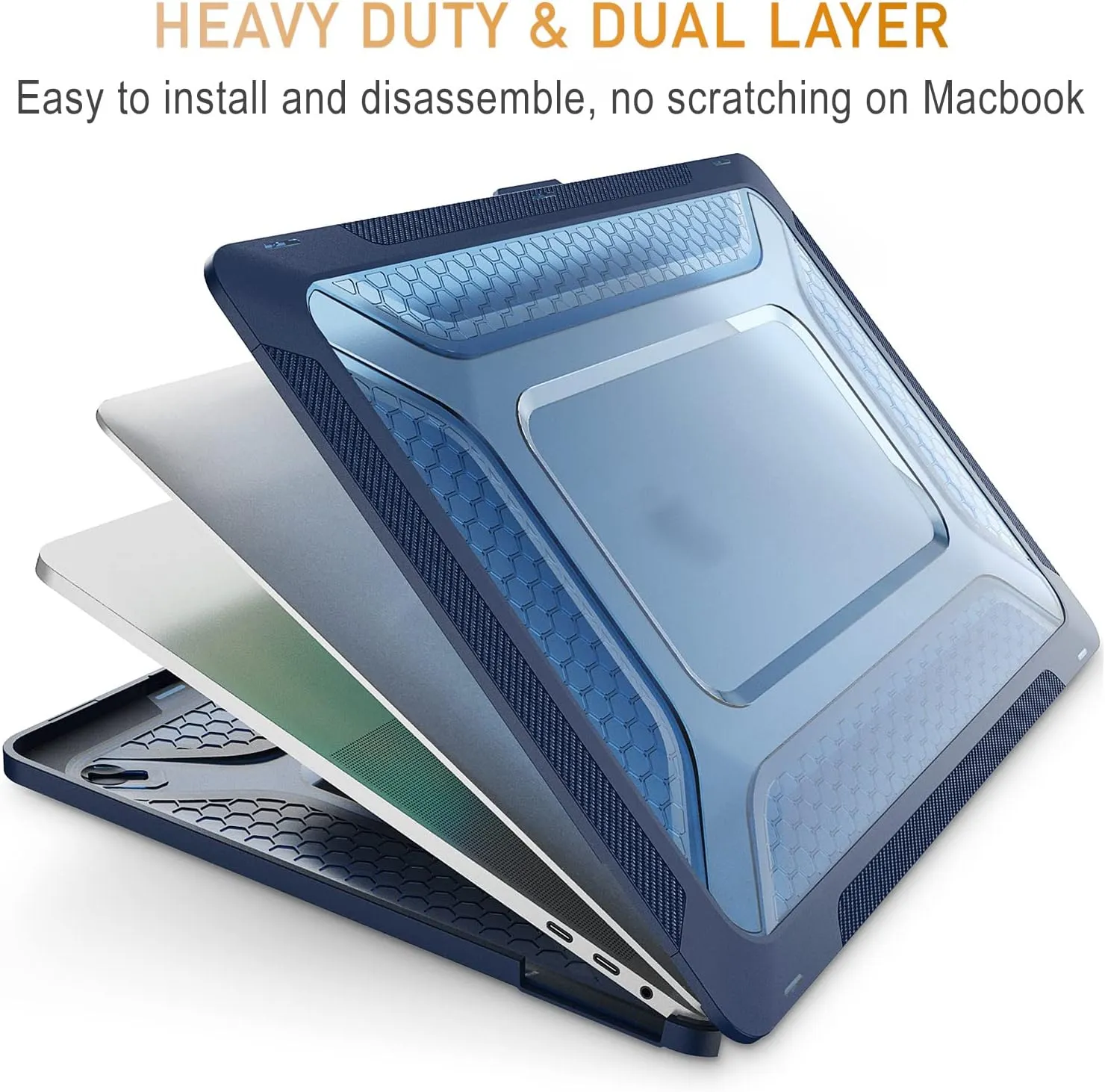 Mektron Compatible with MacBook Pro 16 inch Case 2020 2021 2019 Release A2141 Touch ID, Plastic Hard Shell Case with TPU Bumper&Dust Plug&Keyboard Cover, Navy Blue