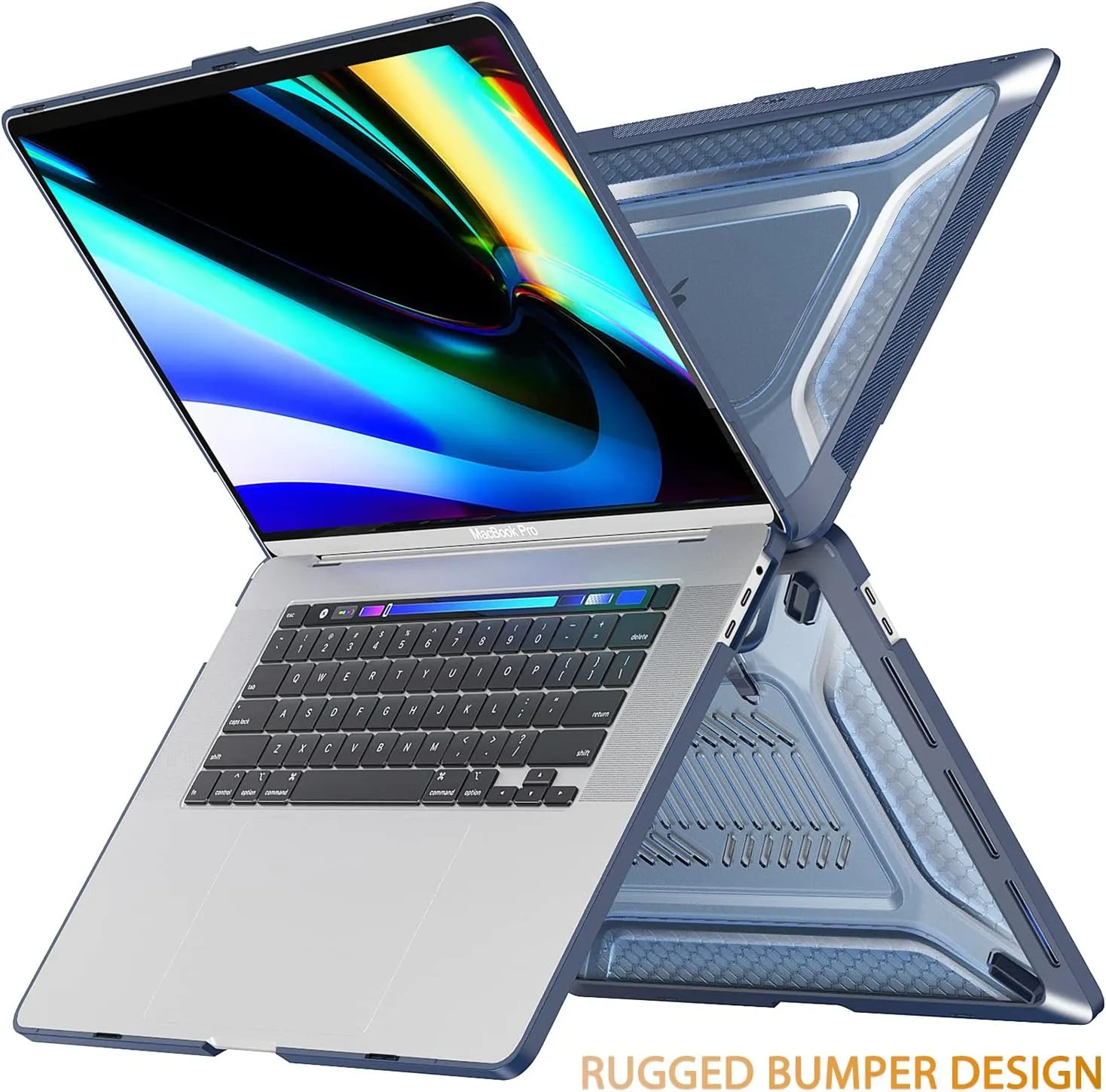 Mektron Compatible with MacBook Pro 16 inch Case 2020 2021 2019 Release A2141 Touch ID, Plastic Hard Shell Case with TPU Bumper&Dust Plug&Keyboard Cover, Navy Blue