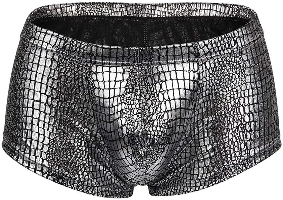 Mens Boxer Briefs PU Leather Boxer Shorts Lightweight Comfortable Trunk Underwear Stretch Athletic Boxer Short