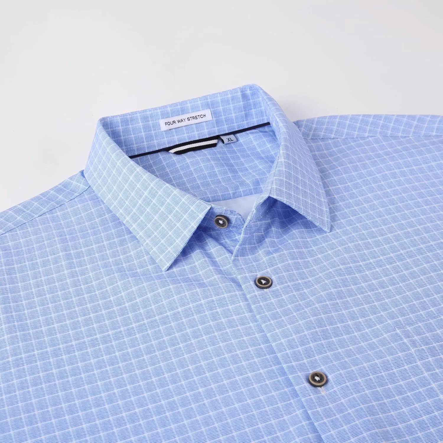 Mens Casual Button Down Shirts Wrinkle Free 4-Way Stretch Dress Shirs Short Sleeve Plaid Summer Shirts for Men
