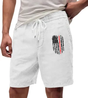 Men's Casual Drawstring Shorts with USA Flag Patch, Comfortable Cotton, Perfect for Summer Activities with Pockets