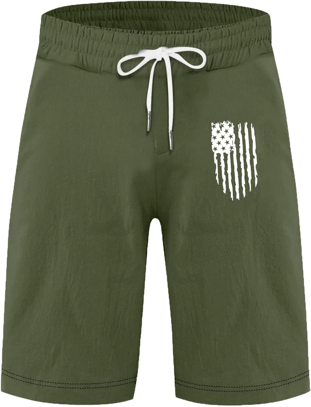 Men's Casual Drawstring Shorts with USA Flag Patch, Comfortable Cotton, Perfect for Summer Activities with Pockets