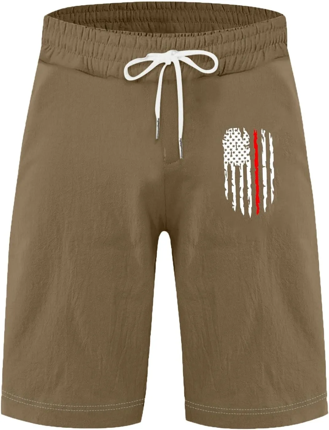Men's Casual Drawstring Shorts with USA Flag Patch, Comfortable Cotton, Perfect for Summer Activities with Pockets