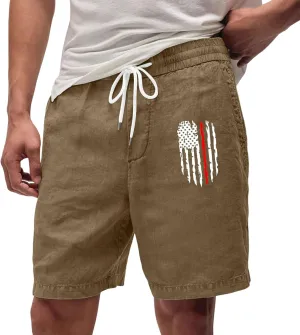 Men's Casual Drawstring Shorts with USA Flag Patch, Comfortable Cotton, Perfect for Summer Activities with Pockets