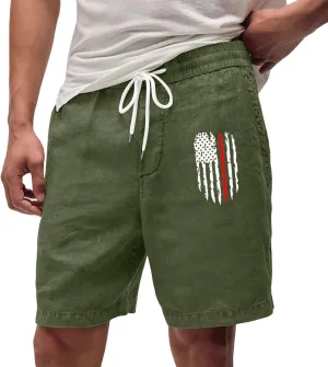 Men's Casual Drawstring Shorts with USA Flag Patch, Comfortable Cotton, Perfect for Summer Activities with Pockets
