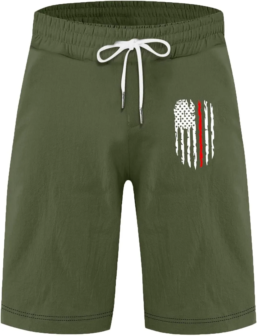 Men's Casual Drawstring Shorts with USA Flag Patch, Comfortable Cotton, Perfect for Summer Activities with Pockets