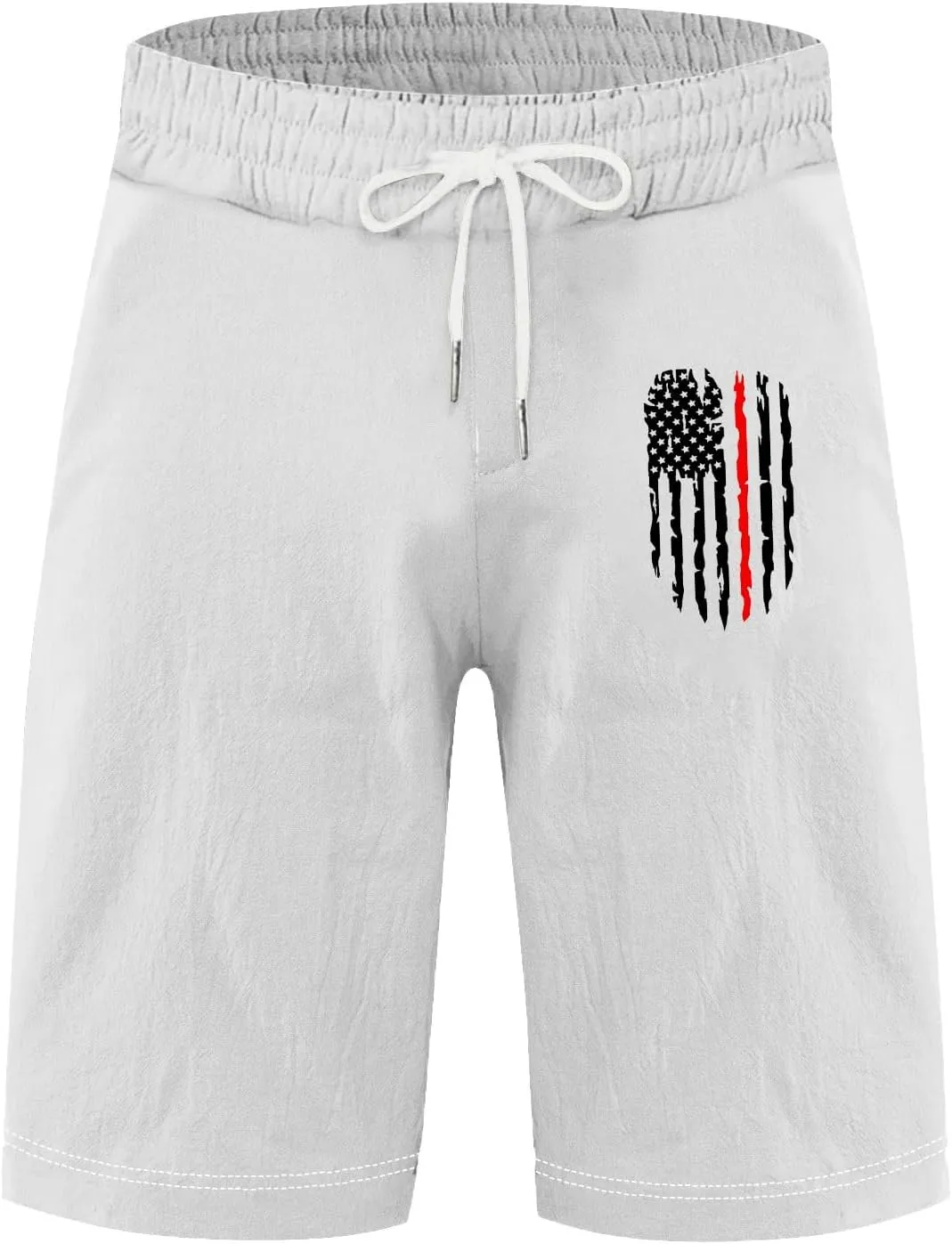 Men's Casual Drawstring Shorts with USA Flag Patch, Comfortable Cotton, Perfect for Summer Activities with Pockets