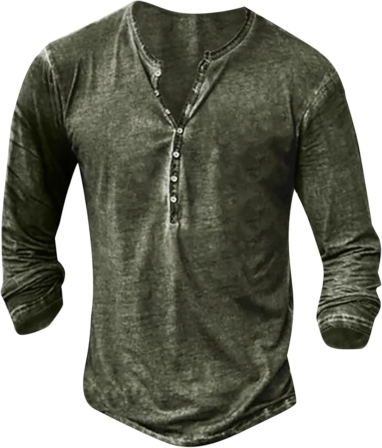 Men's Distressed Henley Shirts Vintage Long Sleeve Button Down Tops Casual Washed Basic T-Shirt