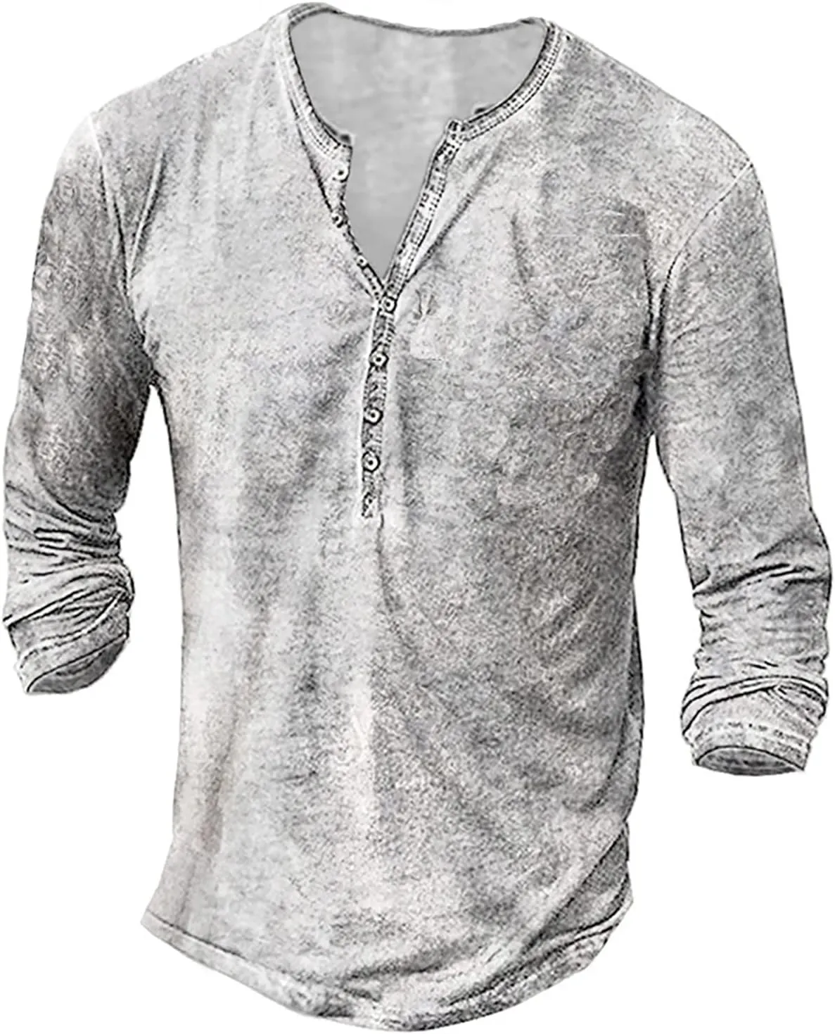 Men's Distressed Henley Shirts Vintage Long Sleeve Button Down Tops Casual Washed Basic T-Shirt