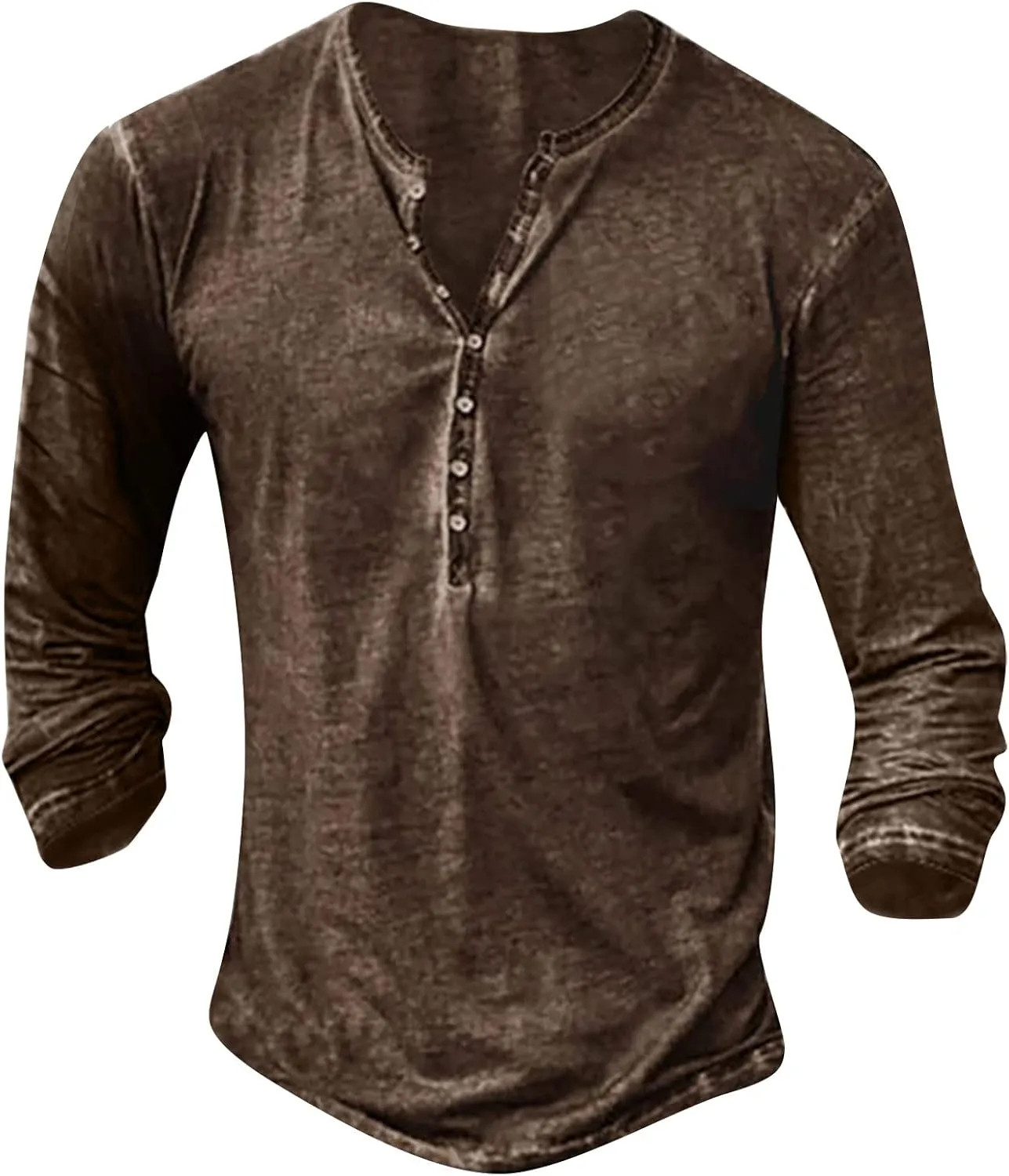 Men's Distressed Henley Shirts Vintage Long Sleeve Button Down Tops Casual Washed Basic T-Shirt