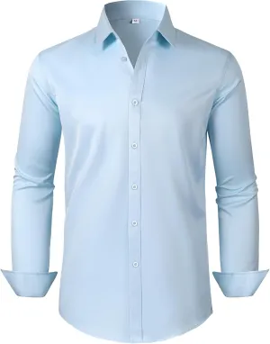 Mens Dress Shirts Long Sleeve Collared Shirt Wrinkle Resistant Formal Shirts Business Casual Button Down Shirt