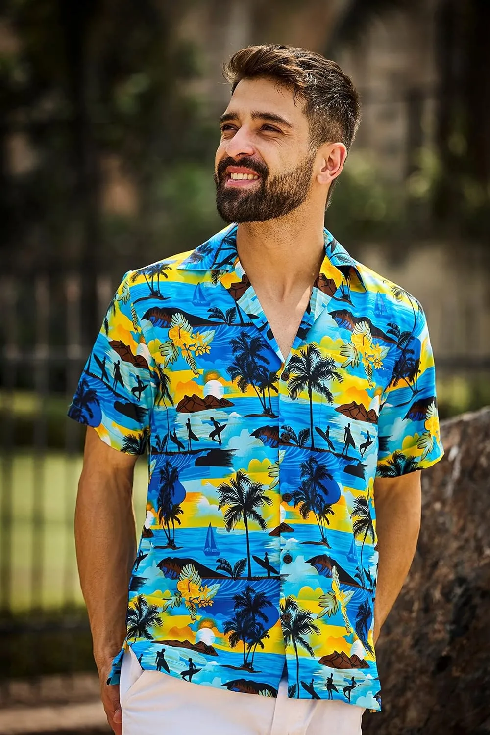 Men's Hawaiian Shirt Short Sleeve Summer Button Down Beach Dress Aloha Shirts