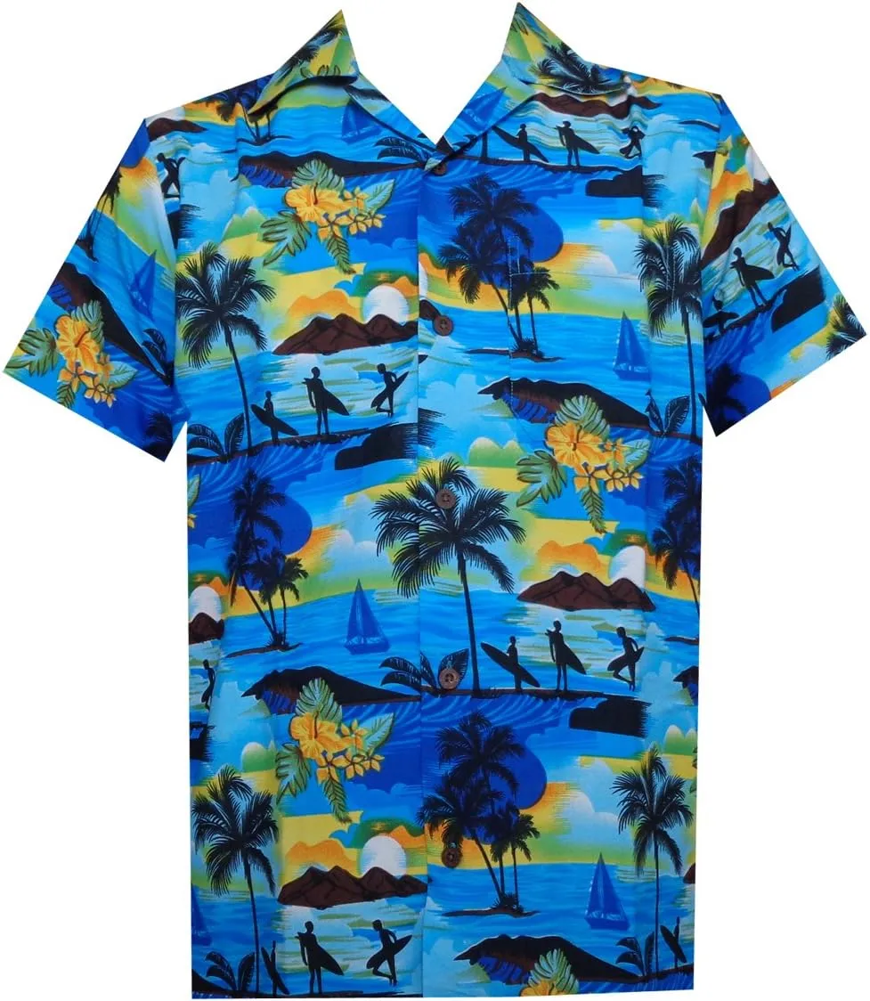 Men's Hawaiian Shirt Short Sleeve Summer Button Down Beach Dress Aloha Shirts