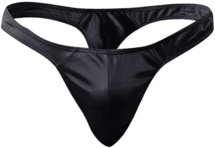 Men's Shiny Briefs Underwear Patent Leather Thong Low Rise T-Back G-String Comfortable Underpants