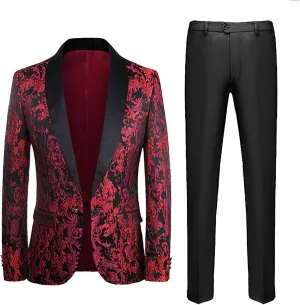 Mens Suit Casual Two- Suit Love Printed Coat Jacket Pants Suit Comfortable Soft Vest Pant Suits for Men Big and Tall