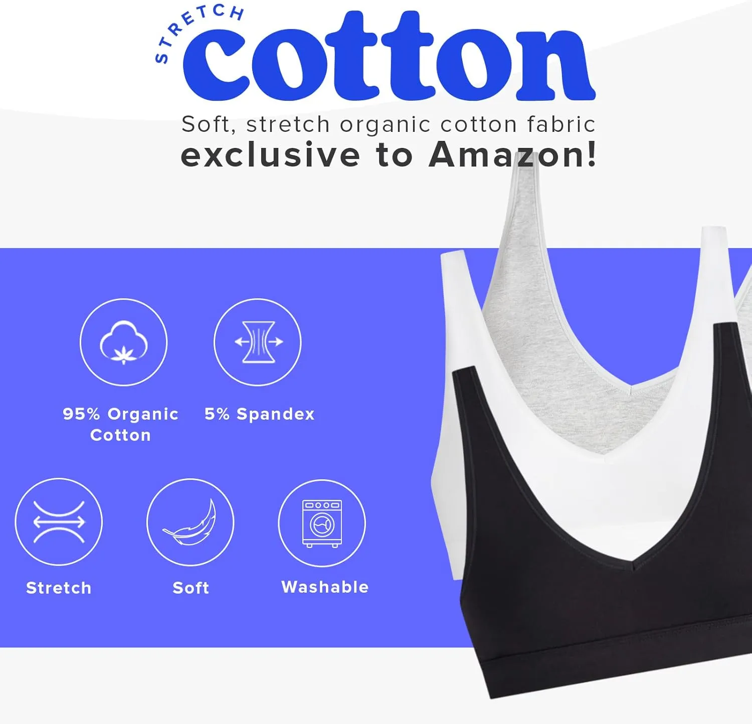 MeUndies Stretch Organic Cotton V-Neck Bra  Comfortable Bralette for Women  No Underwire - Amazon Exclusive Fabric