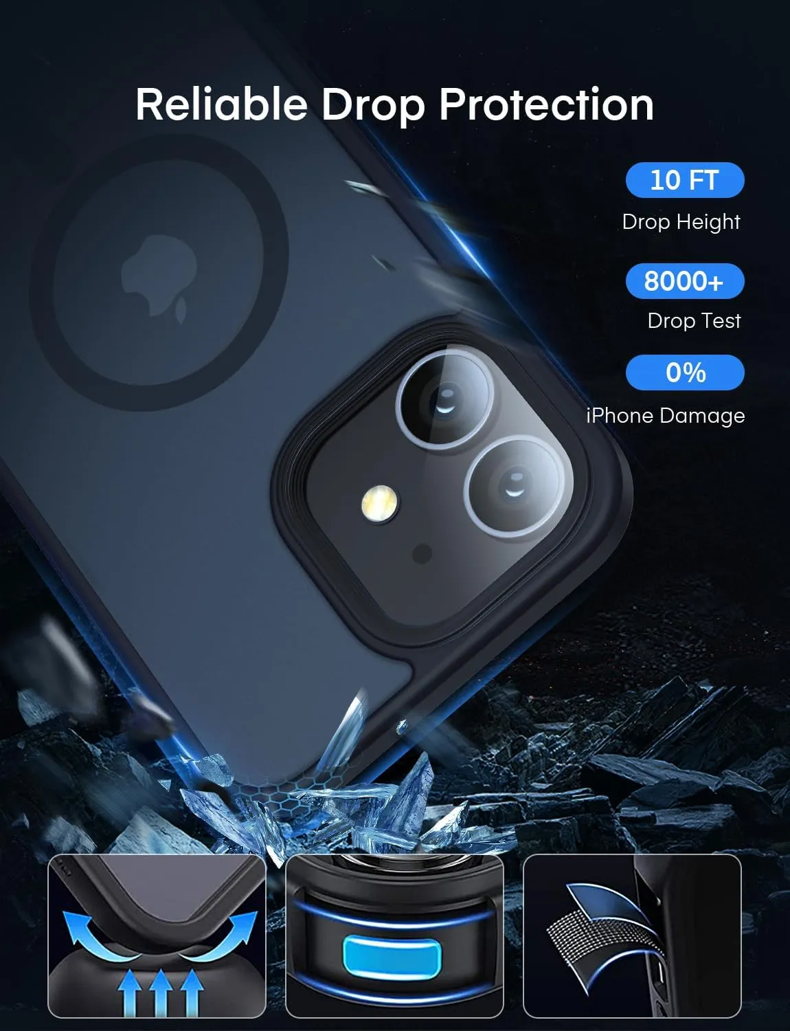 Mgnaooi Magnetic Case for iPhone 11 Case [MIL-Grade Drop Tested & Compatible with MagSafe] Translucent Matte Back, Anti-Fingerprint Anti-Scratch Shockproof Phone 11 Case 6.1 Inch, Black