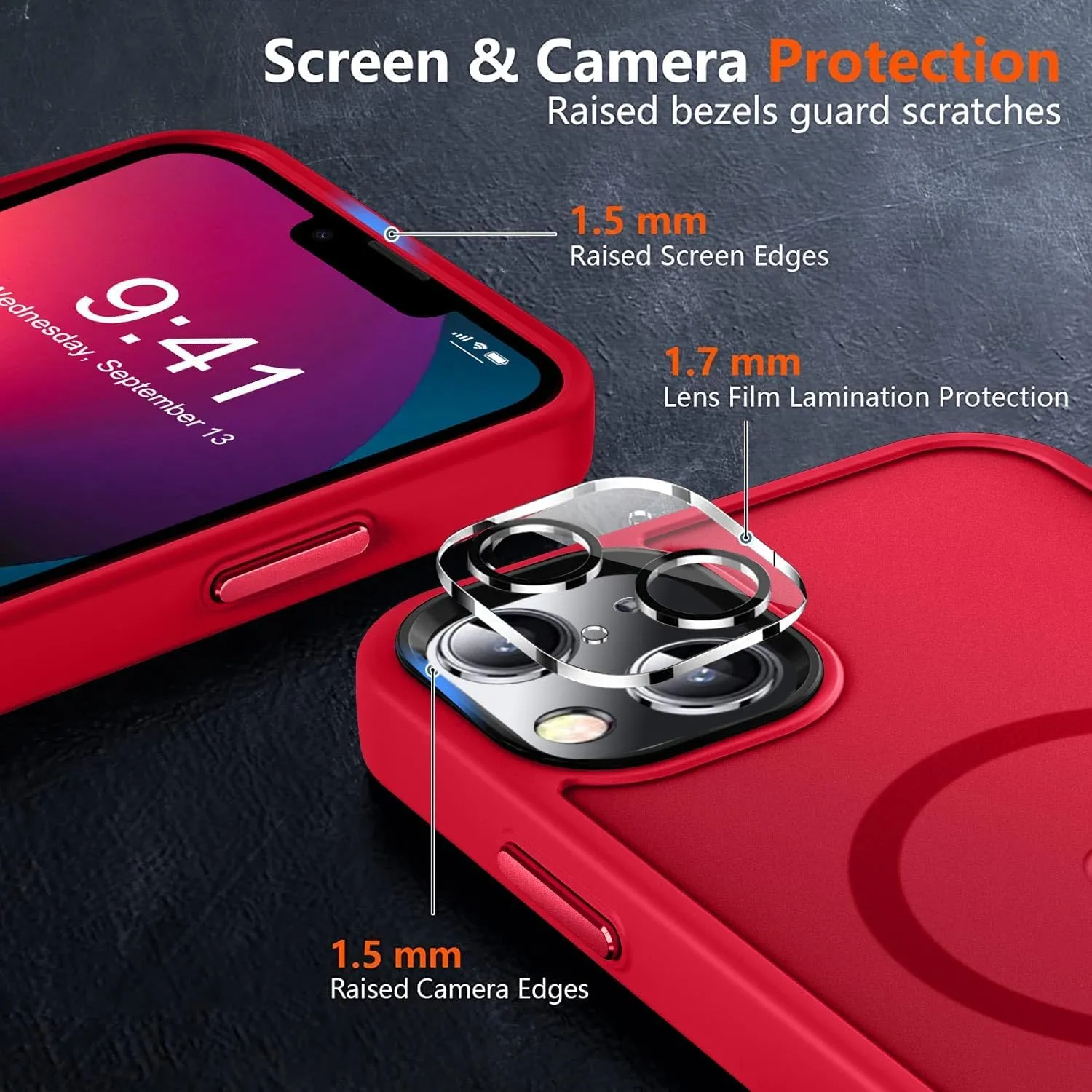 MOCCA Strong Magnetic for iPhone 13 Case, [Compatible with Magsafe][Screen Protector Camera Lens Protector] Translucent Matte Back Slim Shockproof Case for iPhone 13 Phone Case 6.1", Red
