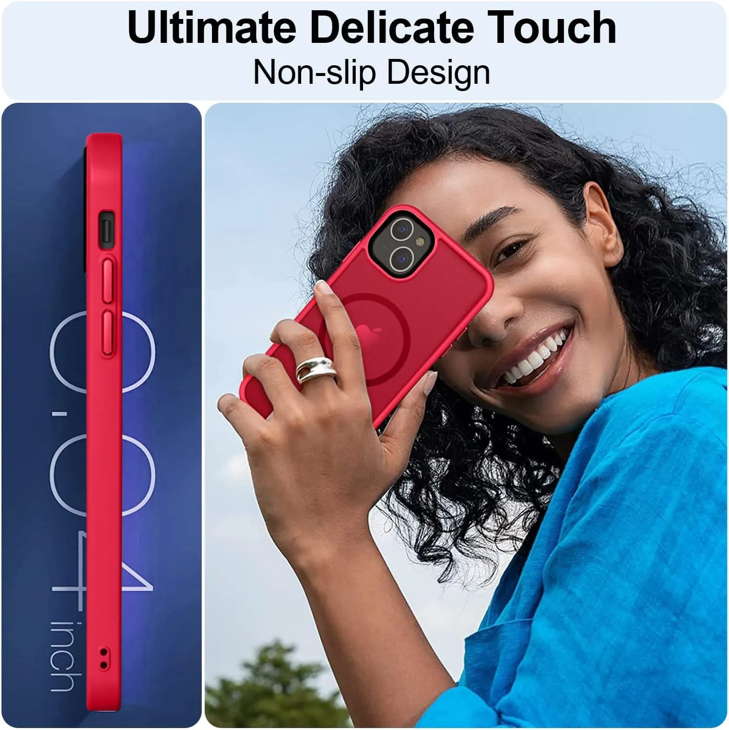 MOCCA Strong Magnetic for iPhone 13 Case, [Compatible with Magsafe][Screen Protector Camera Lens Protector] Translucent Matte Back Slim Shockproof Case for iPhone 13 Phone Case 6.1", Red