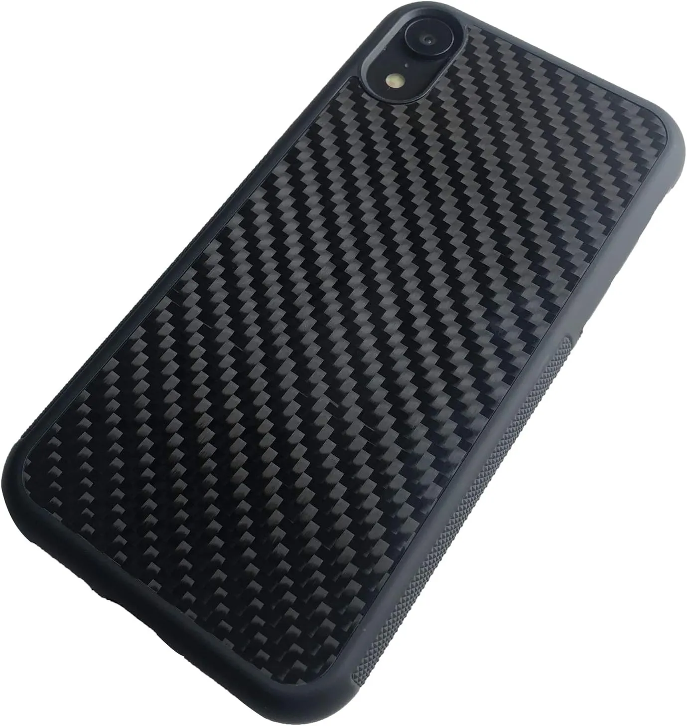 molzar Grip Series for iPhone XR Case with Real Weave Carbon Fiber, Built-in Metal Plate for Magnetic Mount, Works with Qi-Certified Chargers, Glossy Black/Weave