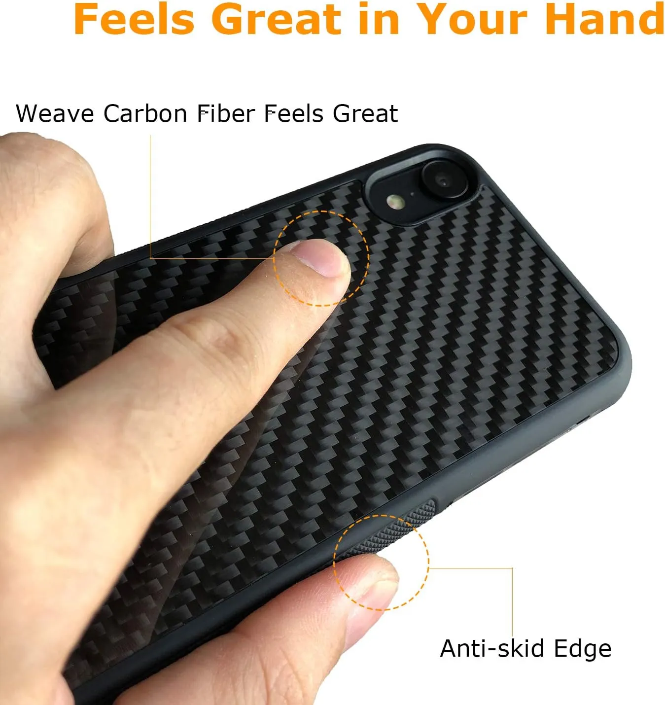 molzar Grip Series for iPhone XR Case with Real Weave Carbon Fiber, Built-in Metal Plate for Magnetic Mount, Works with Qi-Certified Chargers, Glossy Black/Weave